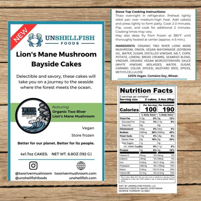 Product label and nutrition fact panel information